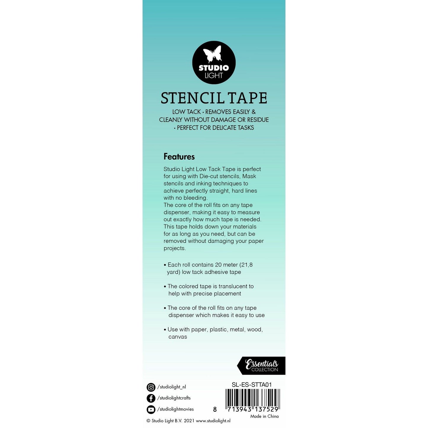 Luce da studio • strumenti essenziali nastro per stencil a bassa aderenza largo 15 mm 3 pz