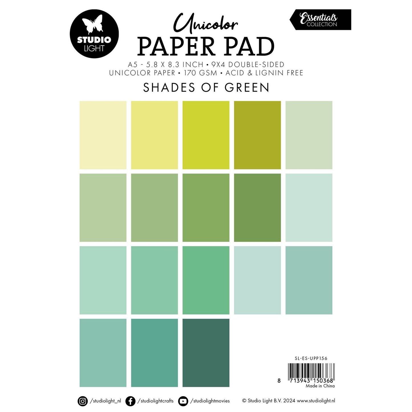 Luz de estudio • bloc de papel unicolor Essentials en tonos de verde