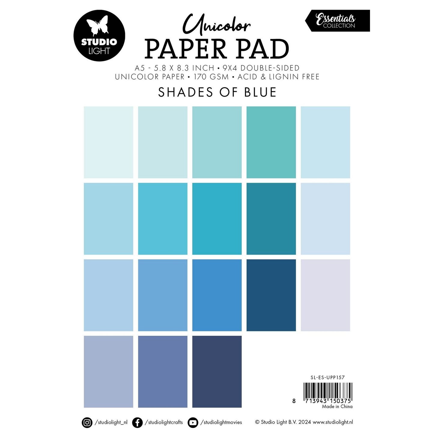 Luz de estudio • bloc de papel unicolor Essentials en tonos de azul