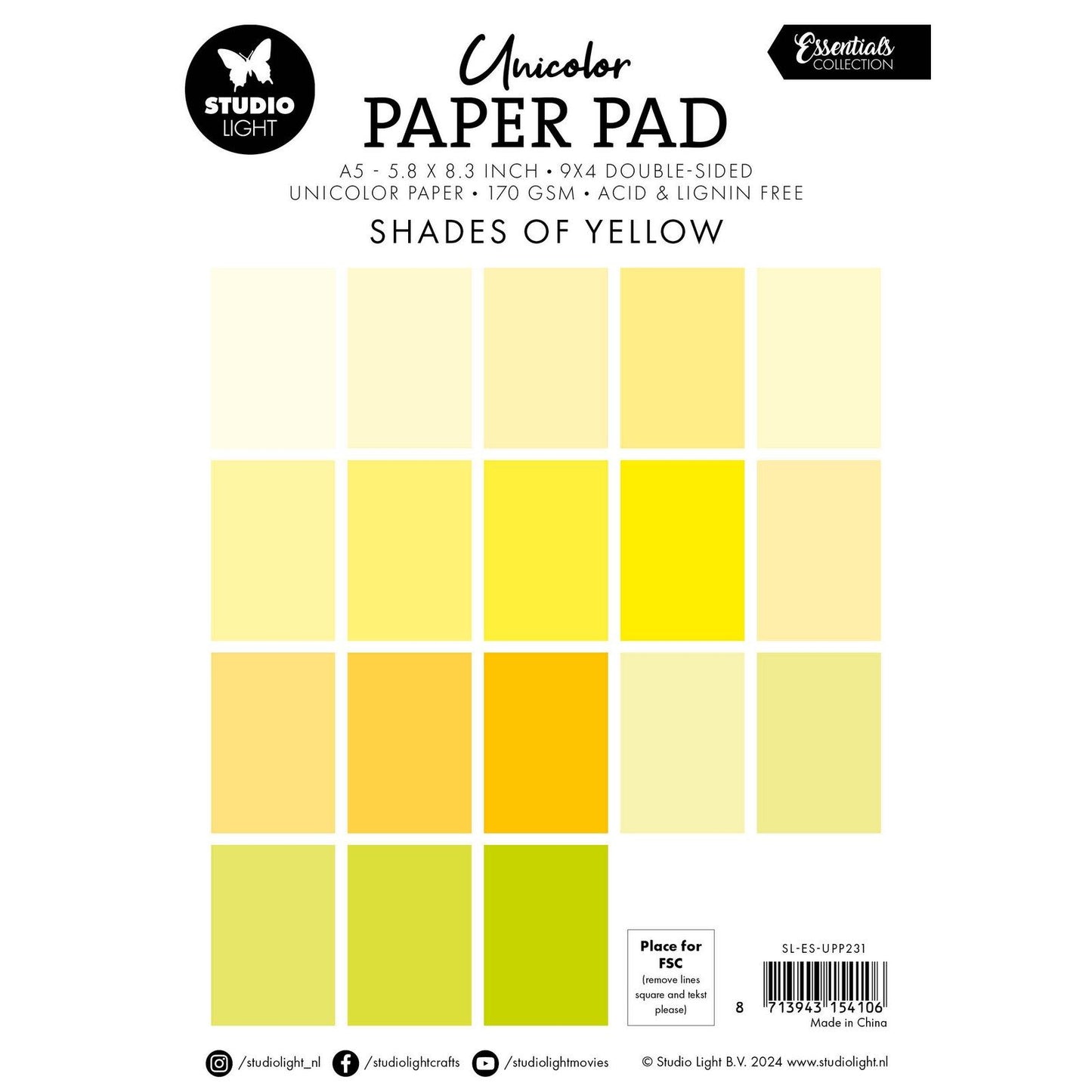 Luz de estudio • bloc de papel unicolor Essentials en tonos amarillos