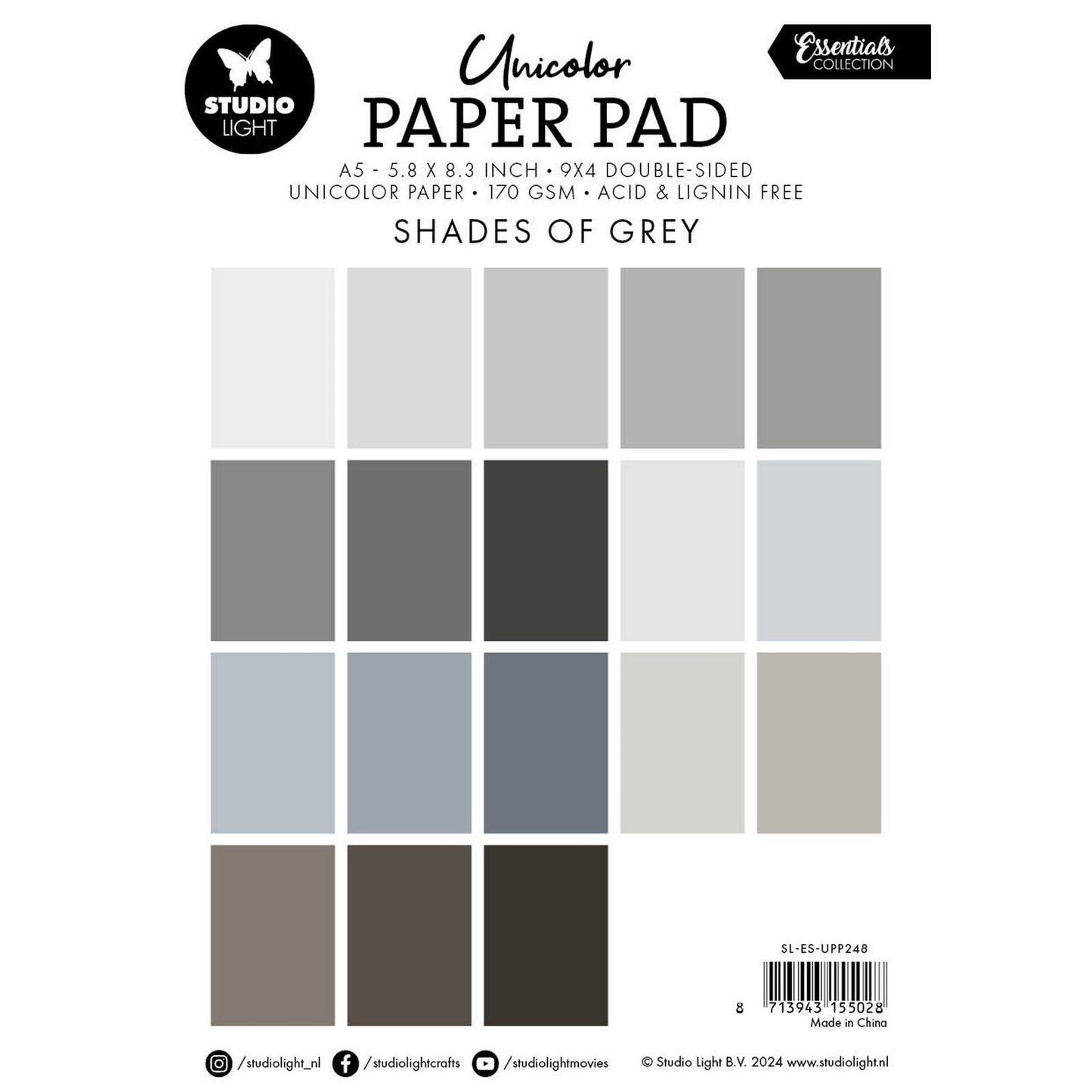 Luz de estudio • bloc de papel unicolor Essentials en tonos de gris