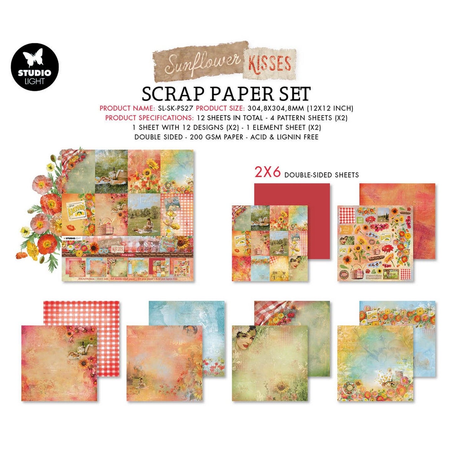 Luce da studio • set di sfondi di carta con baci di girasole