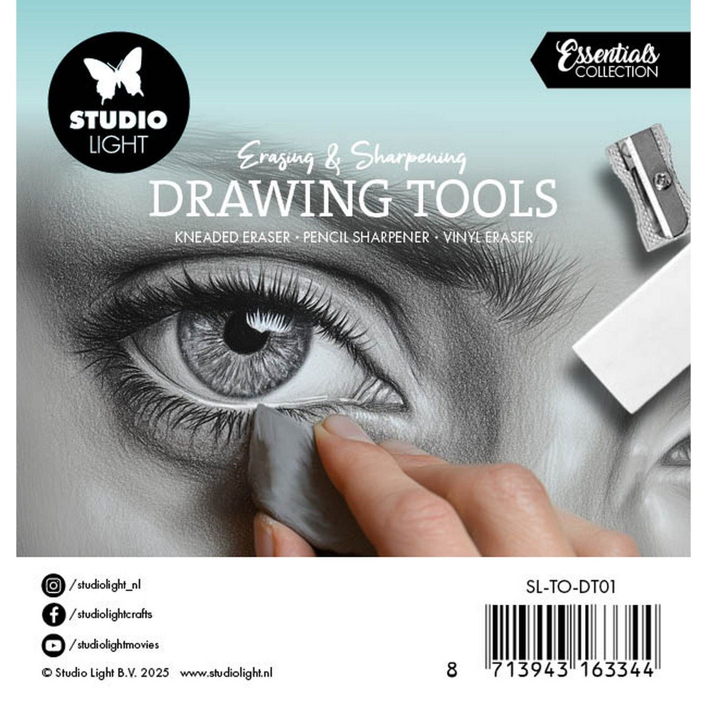 Luce da studio • strumenti essenziali per il disegno, gomma da cancellare, temperino