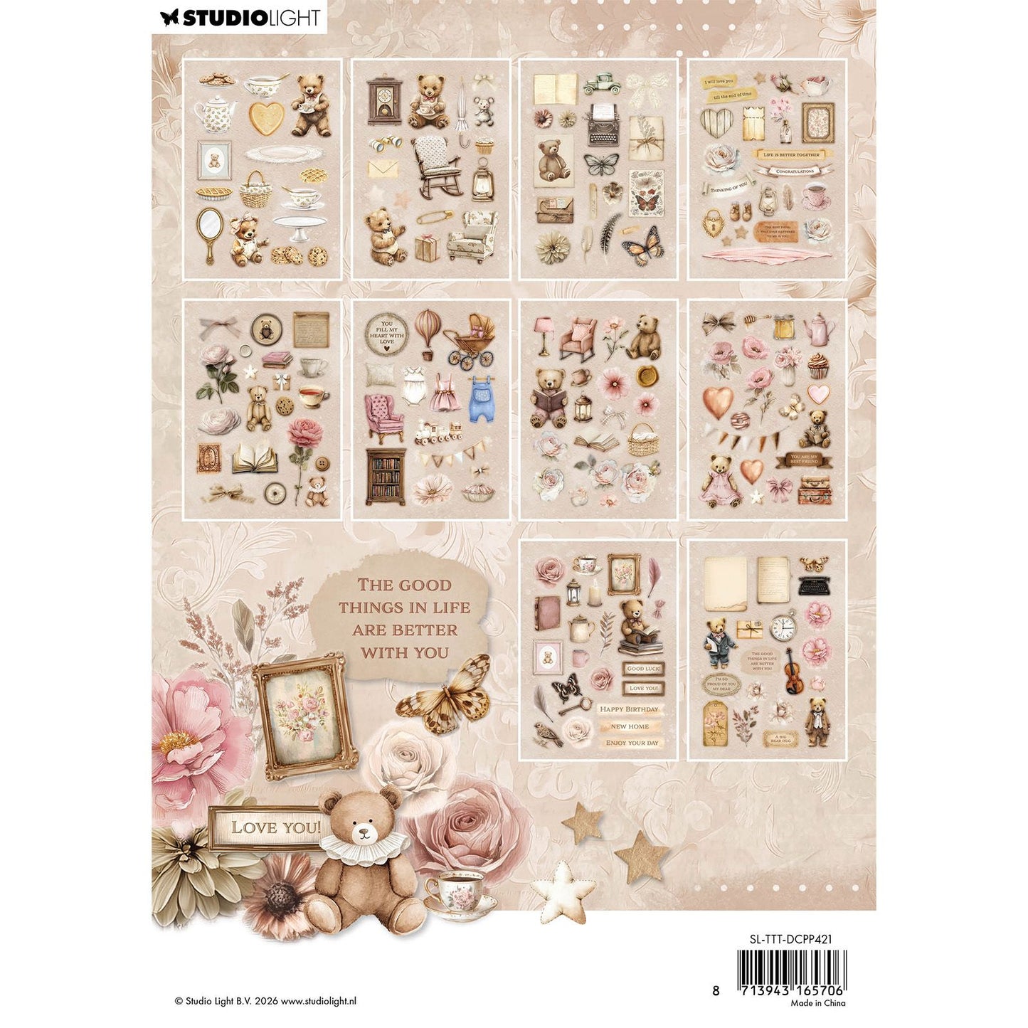 Studio light • Blocco di carta fustellato per l'ora del tè di Teddy con più di 300 elementi