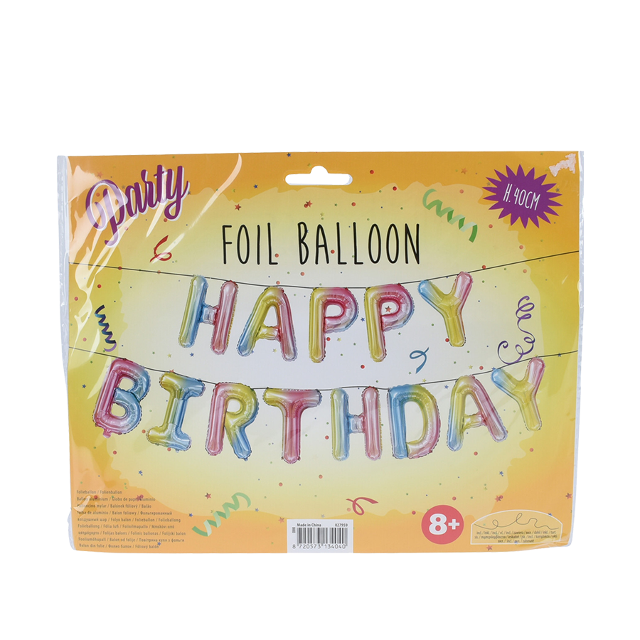 Guirnalda globo foil feliz cumpleaños arcoiris 40cm