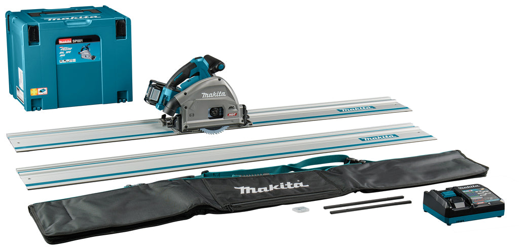 Makita sp001gm103 | Sierra circular de inmersión de 40 v máx. | 165 mm | Batería de 4,0 ah | cargador rápido | en mbox | con transmisor aws | carril guía (2 piezas) | 1500 mm | juego de tiras de acoplamiento y bolsa sp001gm103