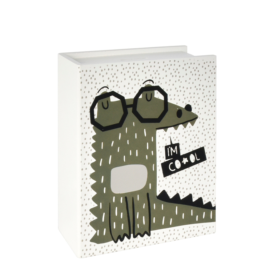 Hucha madera libro cocodrilo