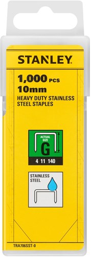 Herramientas manuales Stanley grapas de acero inoxidable 10mm | tipo g | 1000 piezas - tra706sst-0