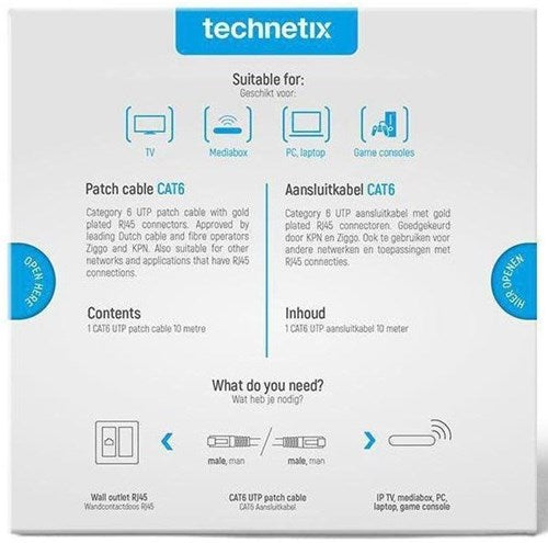 Cavo patch Technetix utp cat6 10 m bianco - 2077020