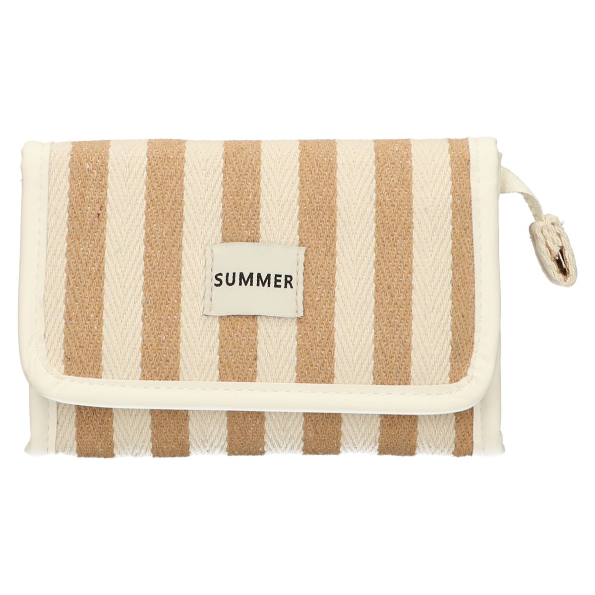 Borsa specchietto da viaggio estiva a righe kaki 17 cm x 11 cm