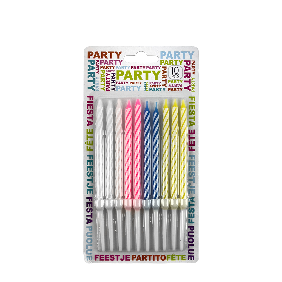 Candeline compleanno striscia bianca multicolor 10 pezzi