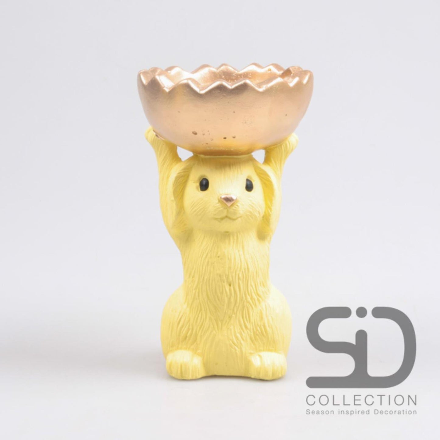 Liebre decorativa inspirada en la temporada con cuenco 13x12,5x22,5cm amarillo