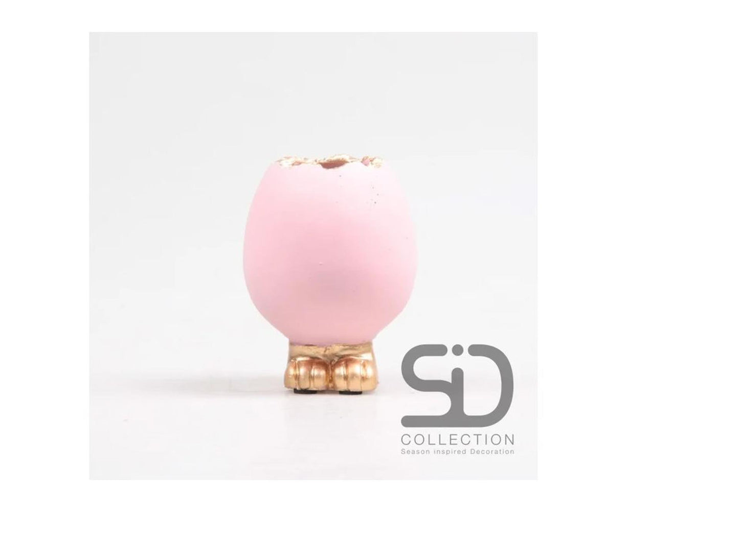 Jarrón decorativo inspirado en la temporada huevo con patas 10x10x15cm rosa