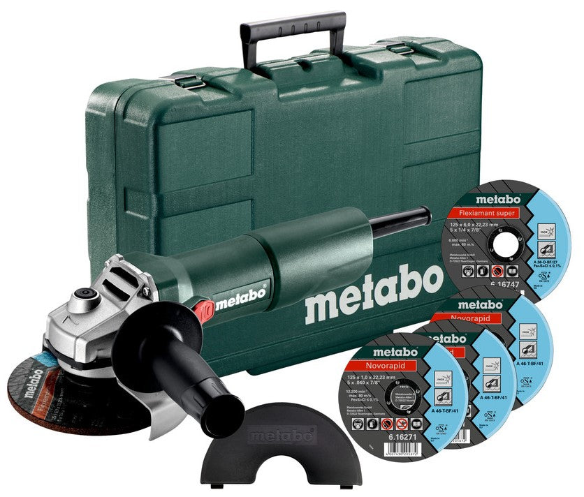Juego Metabow 750-125 | amoladora angular | 125 mm | 750 vatios | 11500 minutos | en estuche de plástico + accesorios - 603605680