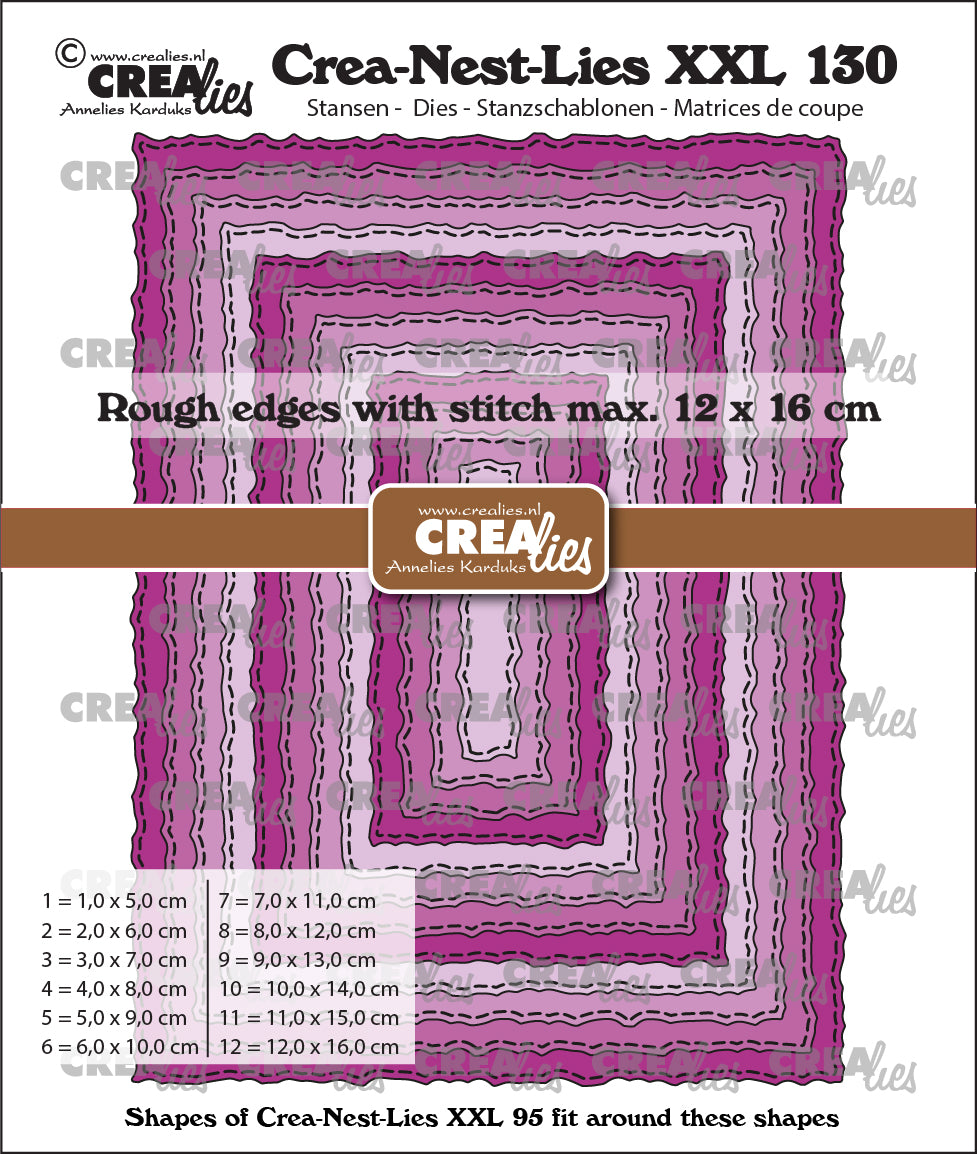Crealies • crea-nest-lies sagoma da taglio xxl rettangoli con bordi grezzi e linea di cucitura