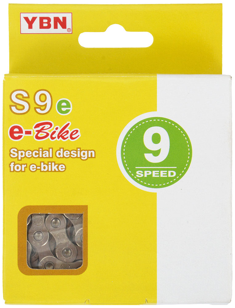 Cadena de bicicleta eléctrica Ybn de 9 velocidades s9e s2 136 eslabones