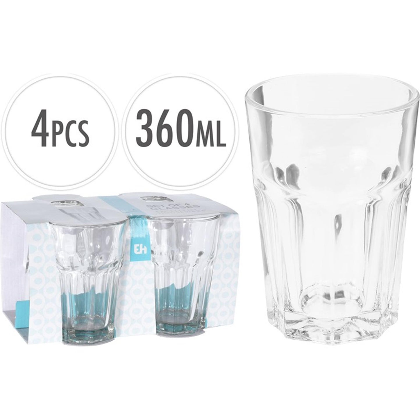 Set de vidrio para beber 360 ml 4 piezas