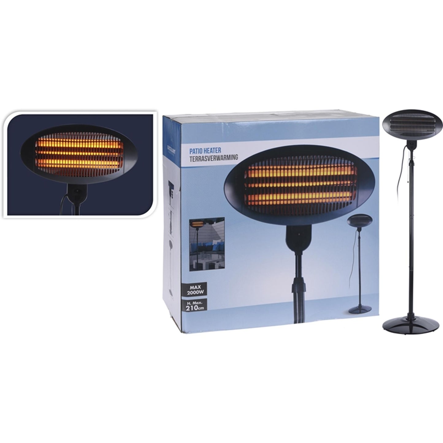 Excelente electricidad de cervezas de terraza eléctrica de pie 2000 W Quartz Negro