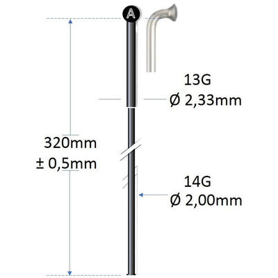 Alpina Spaak Negro de acero inoxidable 13G 320 mm Ø2.00 mm para máquina de radios P 100