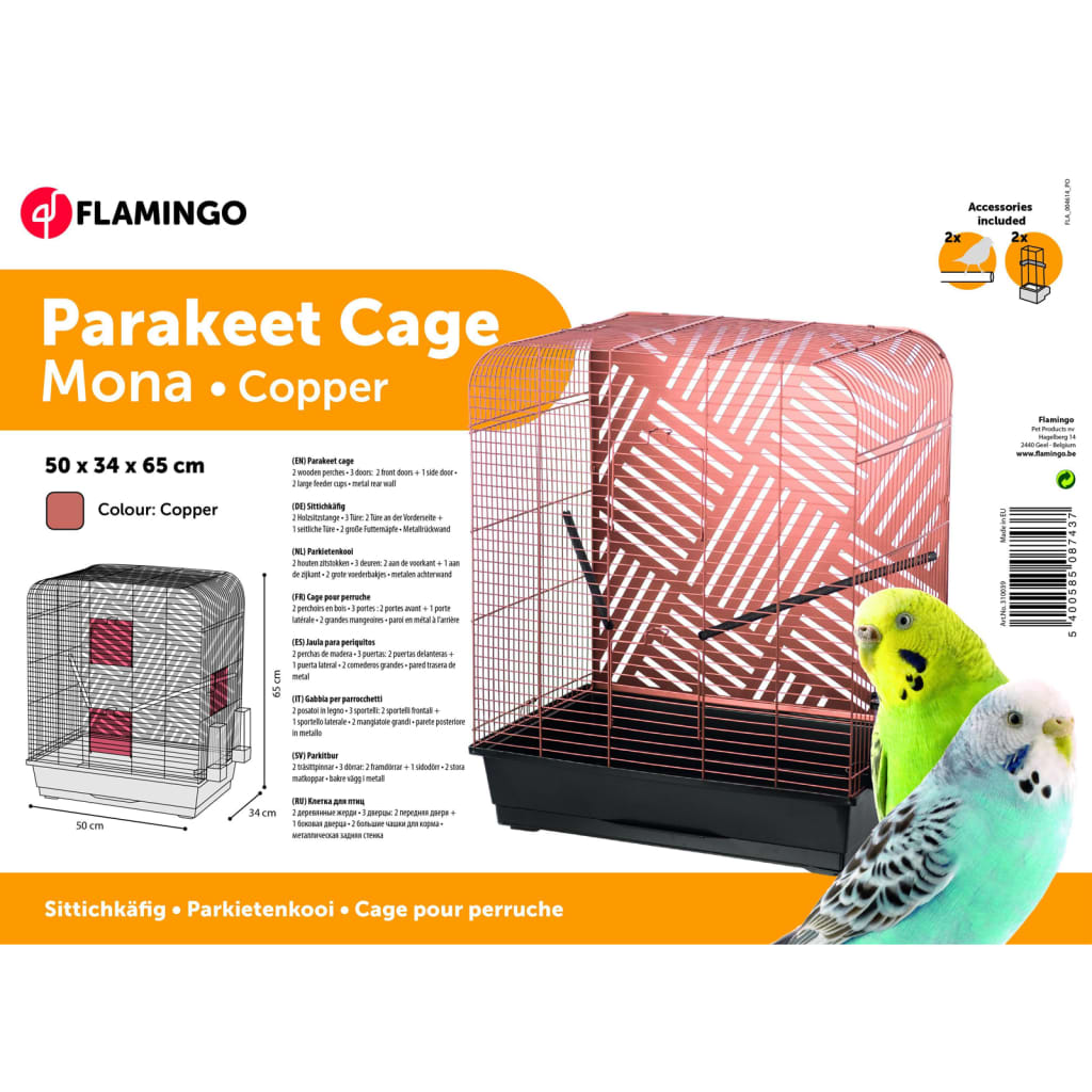FLAMINGO FLAMINGO Grasparkietenkooi Mona 50x34x65 cm koperkleurig