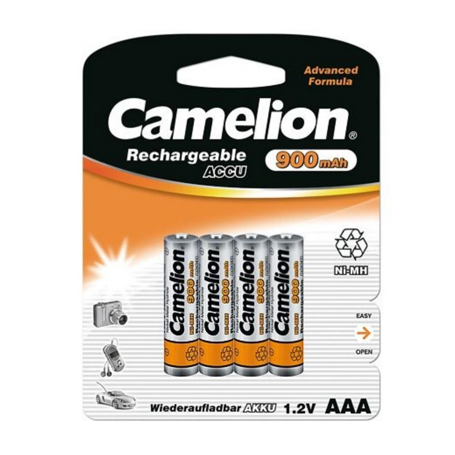 Batterie AAA ricaricabili con camelion, NIMH 900MAH per 4