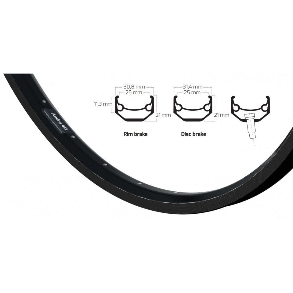 Ryde Velg Andra 40 28 pulgadas (622) Zwart Disc 32 agujeros 14g