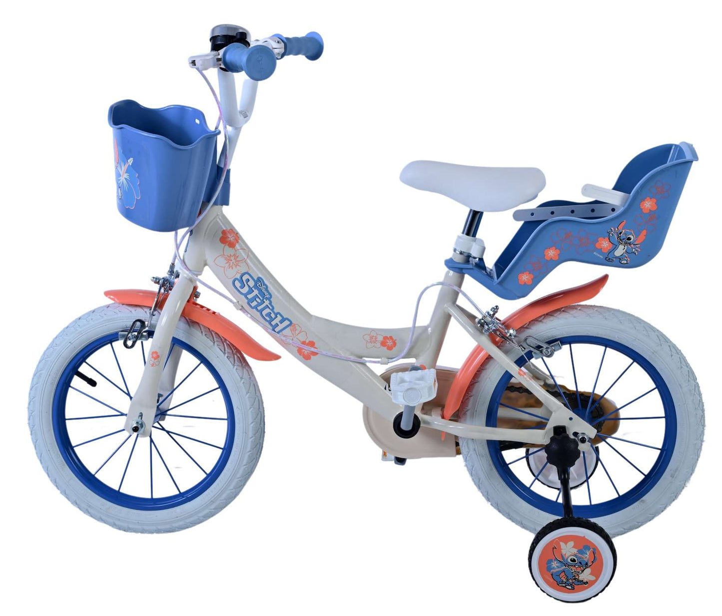 Stitch Stitch Kinderfiets Meisjes 14 inch Creme Koraal Blauw Twee handremmen