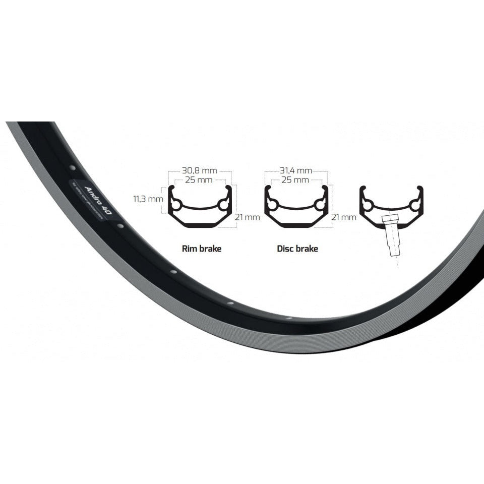 Ryde Velg Andra 40 28 pulgadas (622) Negro con borde de freno 32 agujeros 14 g