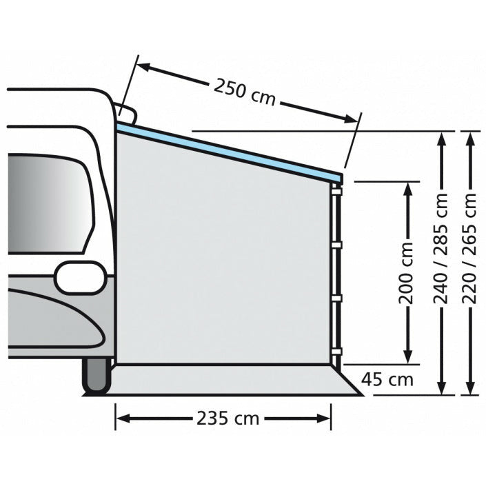 Parete laterale senza finestra camper 235 x 240 cm poliestere grigio