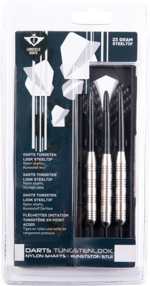 Longfield Darts Steeltip Dartspijl Set 23 gramos Silver Black 3 piezas
