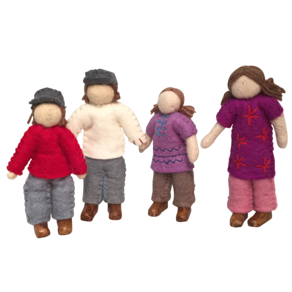Papoose juguetes caucásicos Familia 4 muñecas
