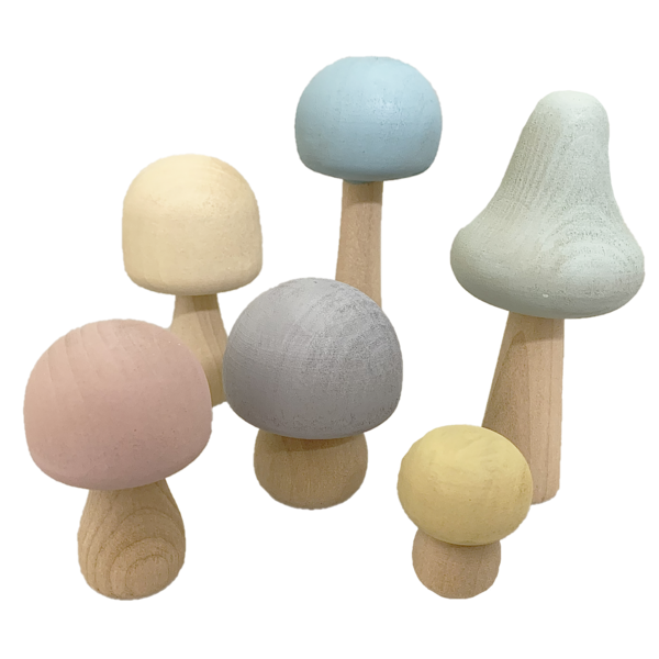 Giocattoli papoose Pastel Wood Mushrooms 6pc