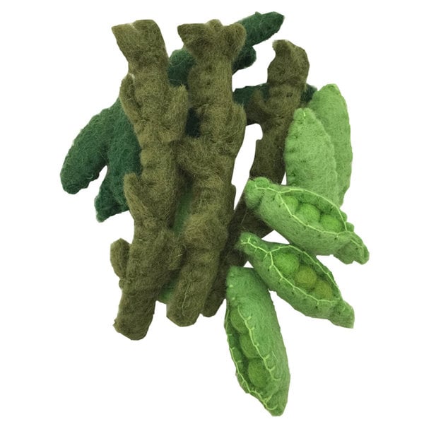 Giocattoli a papoose fagioli vegetali, asparagi, piselli