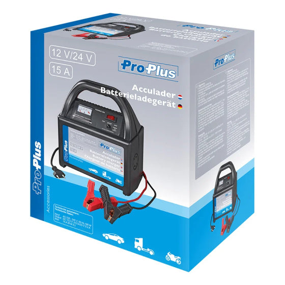 Caricatore della batteria Proplus 12 24 Volt 15 Ampère 30-300 Ah Nero