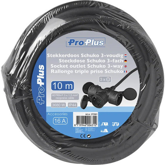 Proplus Verlengkabel Schuko 3-voudig 10 meter 3x1,5mm² zwart