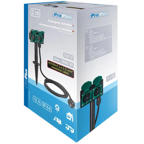 Garden Socket Schuko 2 volte 2 metri 3x2,5mm² nero