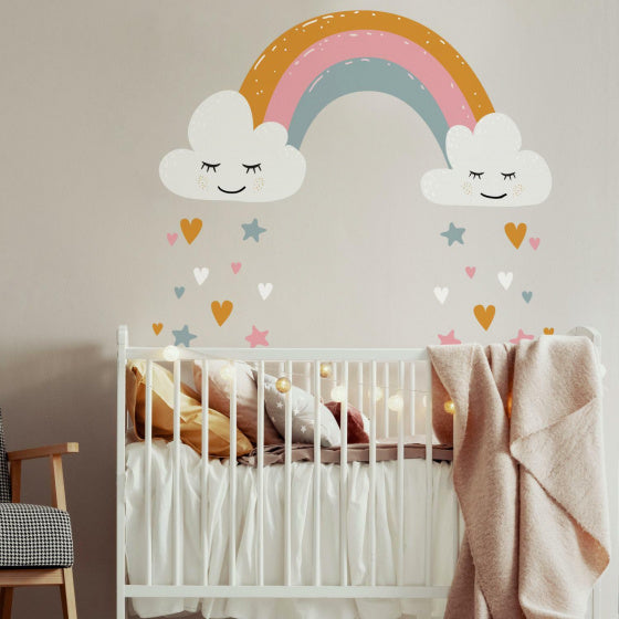 Compañeros de cuarto pegatina de pared corazones arcoiris 112 cm vinilo 47 piezas