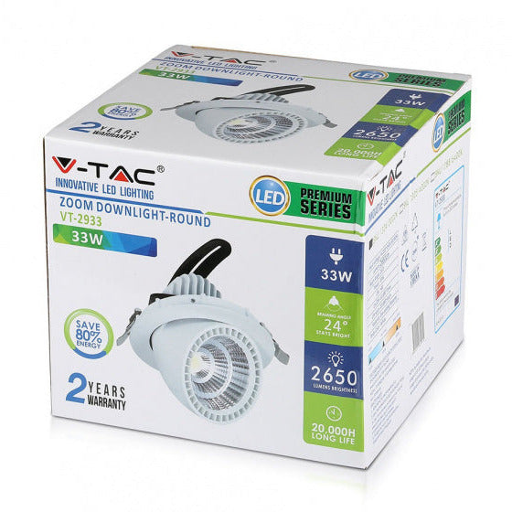 V-TAC RECSED Spot VT-2933 LED 2650 Lumen 16,5 cm in alluminio bianco