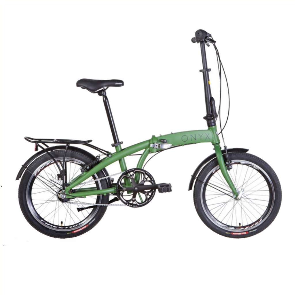 Onyx 20 bicicleta plegable, engranajes de 3 velocidades. Mat de caqui. Marco de aluminio. borde delante y trasero