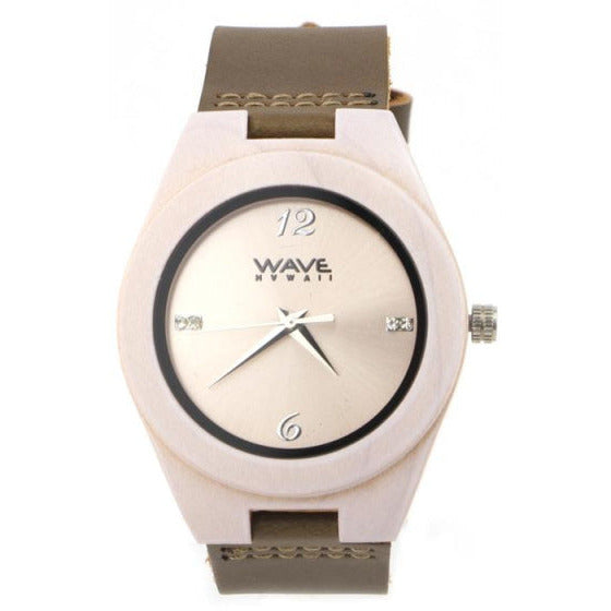 Wave Hawaii Watch Citizen Miyota Men 4 cm de cuero de madera marrón blanco