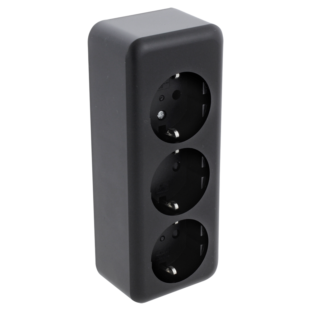 Q-link contactdoos | opbouw | 3-voudig | met randaarde | langwerpig | zwart - 00.945.55