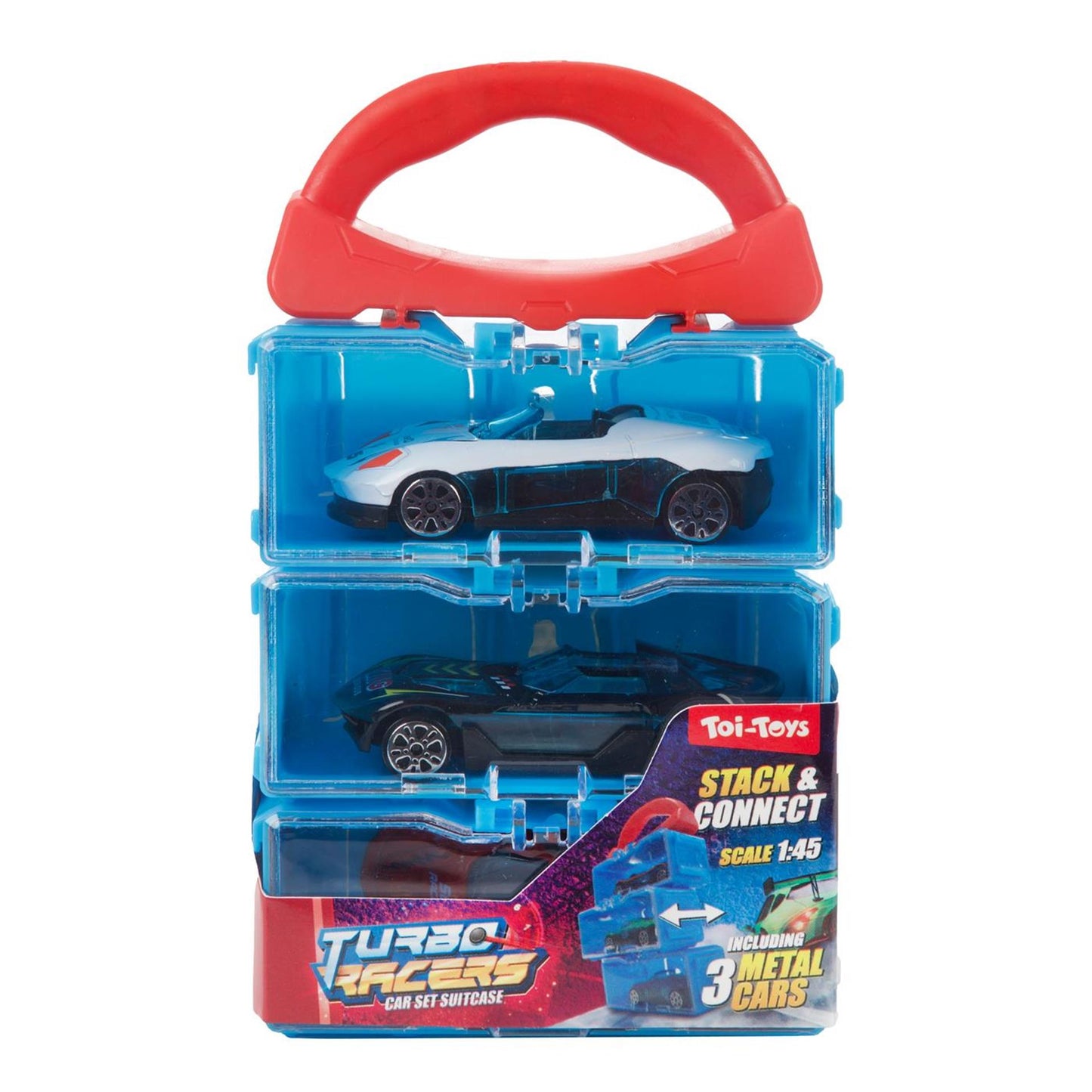 Valigia portaoggetti Toi-Toys Turbo Racers con 3 macchinine in metallo