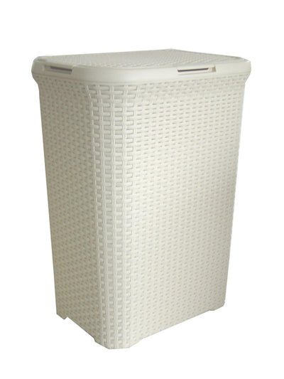 Cesto lavanderia in stile curver con coperchio 60l bianco