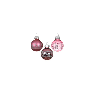 Decoris Palline di Natale in vetro rosa ã˜3cm mix trasparente lucido opaco tubo da 9 pezzi