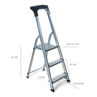 Z1 scala domestica wicotex in alluminio a 3 gradini (2+piattaforma) fino a 150 kg, con supporto