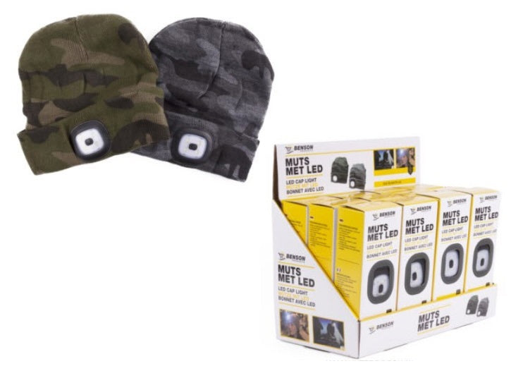 Gorro comando tejido color camuflaje con lámpara LED.