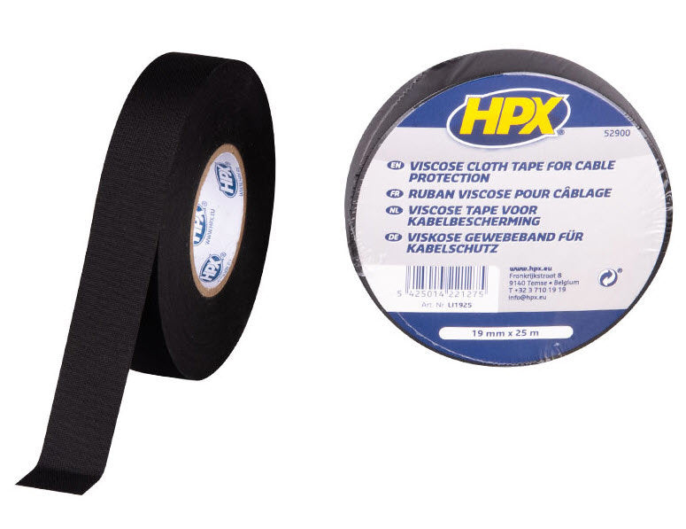 Cinta de lino Hpx para protección de cables | negro | 19 mm x 25 m - li1925 - li1925