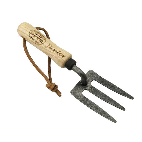 El tenedor de jardín junior blanco con mango de madera de 100 mm dewhite