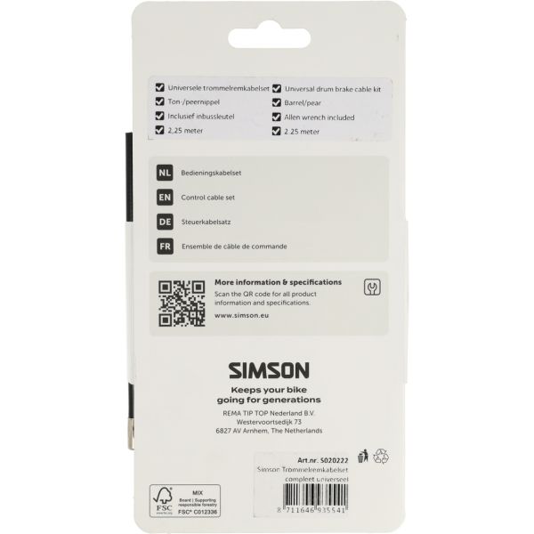 Juego de cables de freno de tambor Simson completo universal negro acero inoxidable
