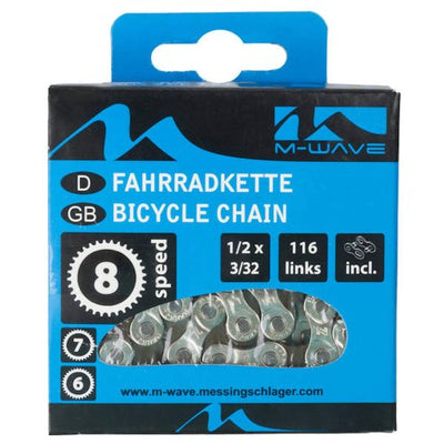 Cadena M-Wave 1 2 x 3 32 pulgadas 116 eslabones 6 7 8S plata